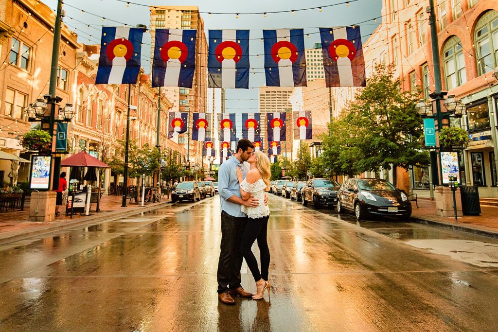 Rainy Skies and  sun-drenched streets for Denver engagement session
