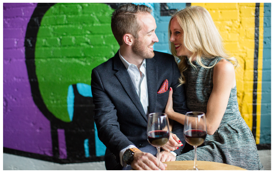 Fall Engagement Downtown Denver at a wine bar