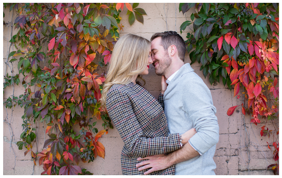 Downtown Denver Fall engagement photos in the leaves