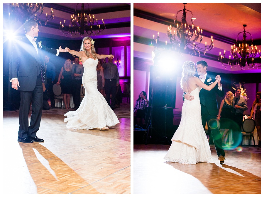 First dance at wedding reception at the Ritz with pink uplighting