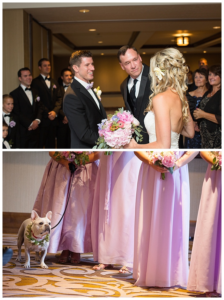Indoor ceremony at the Ritz with flower dog