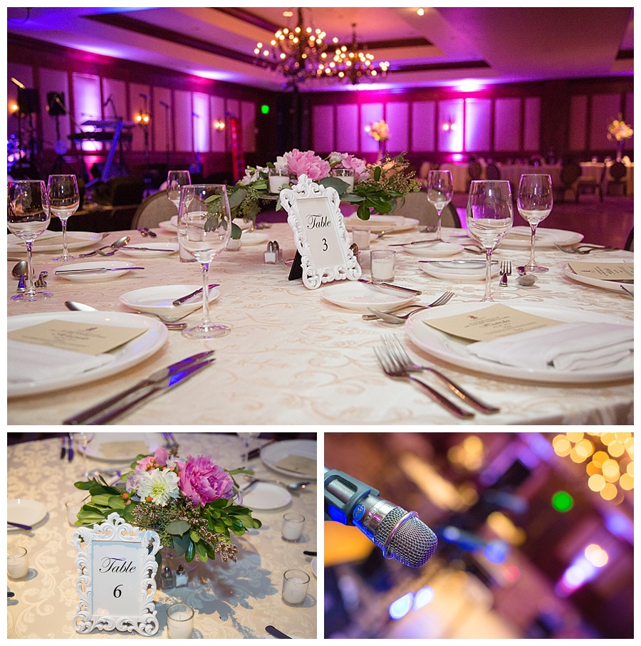 Reception details and centerpieces at Summer  Ritz Carlton Wedding