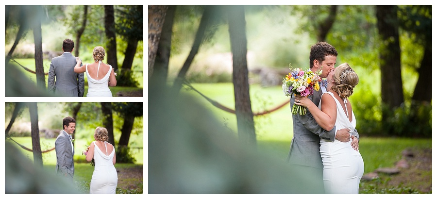 First look in the pines at Aspen ranch wedding