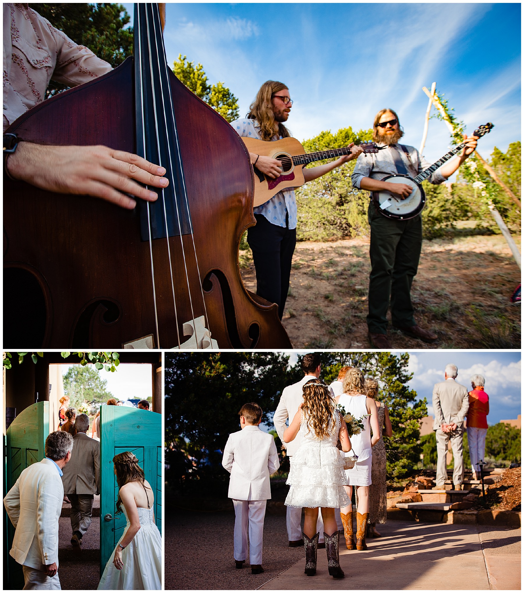 Blue grass band at backyard wedding in Santa Fe