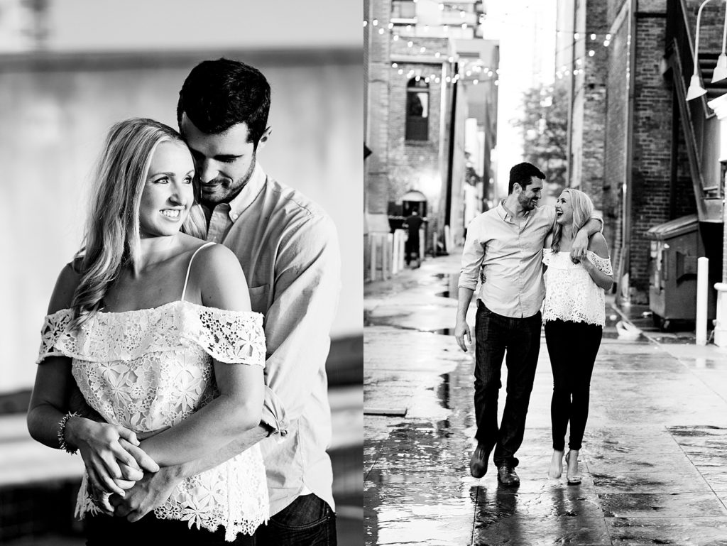 Black and white cute city engagement photos