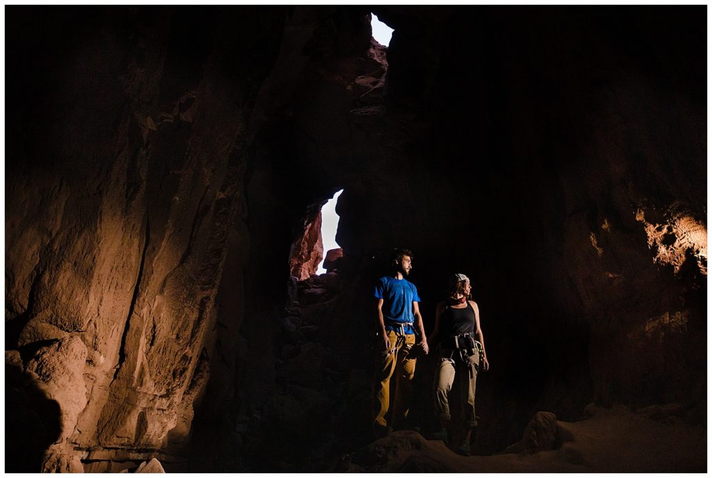 Creative adventure couple photos in a cave
