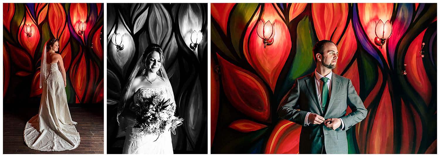 Individual photos of bride and groom in creative space